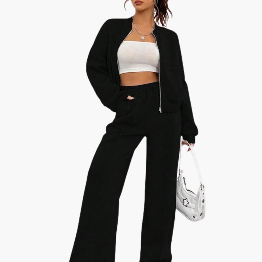 Ensemble femme veste bomber et pantalon avec fermeture zippée