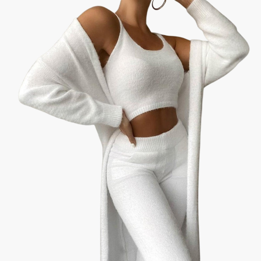 Completo da soggiorno donna con top corto e cardigan aperto