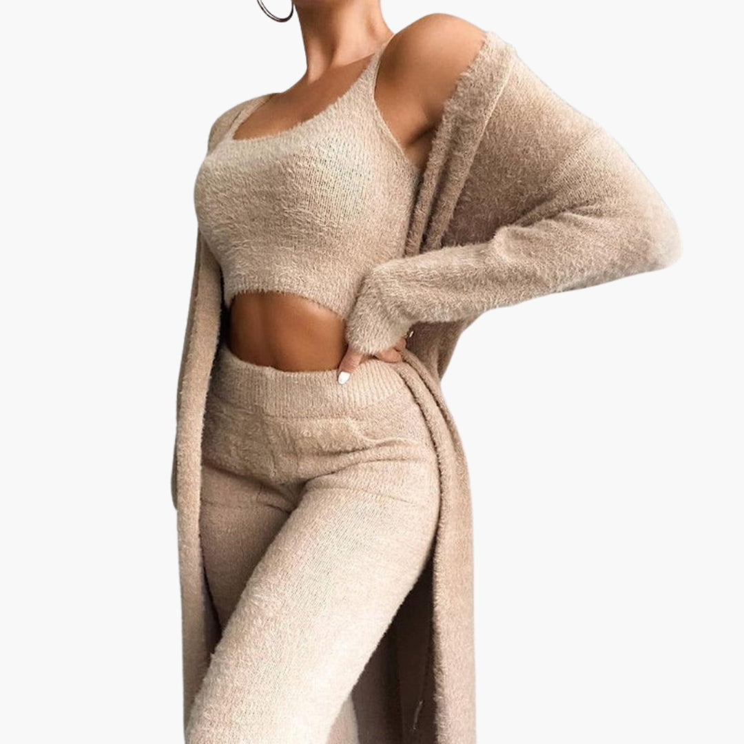 Completo da soggiorno donna con top corto e cardigan aperto
