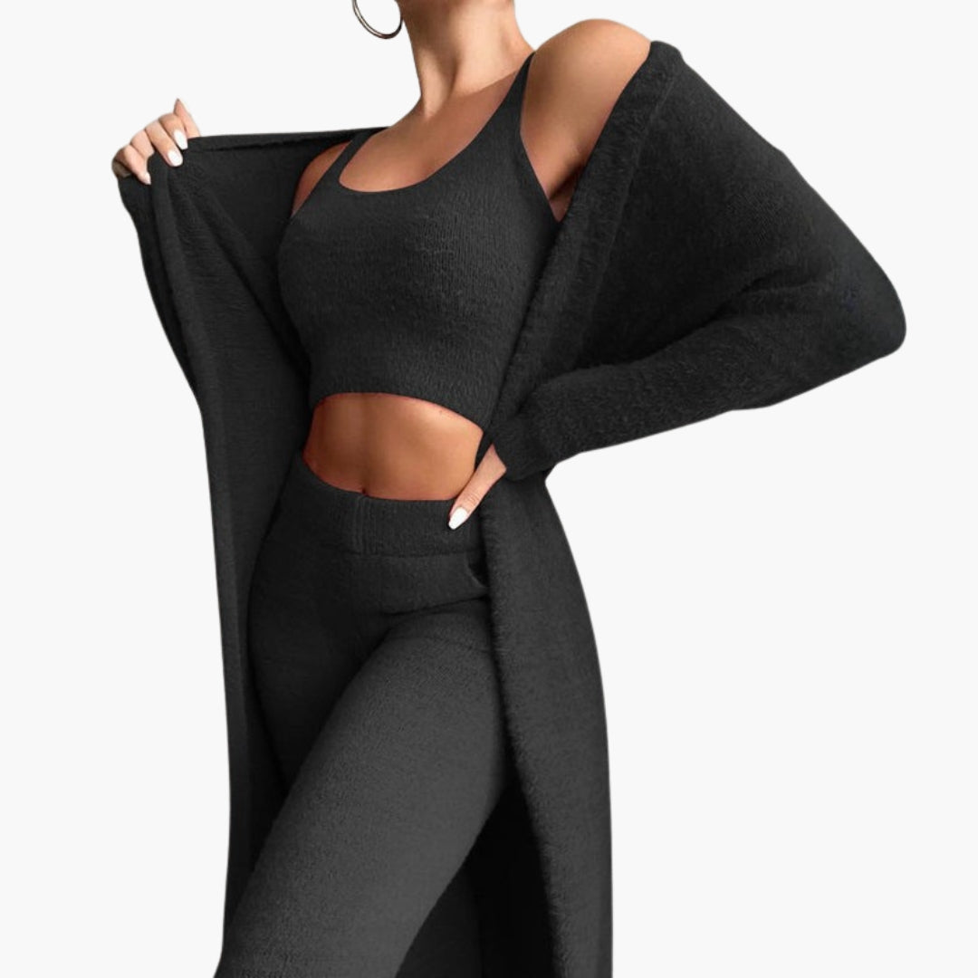 Completo da soggiorno donna con top corto e cardigan aperto