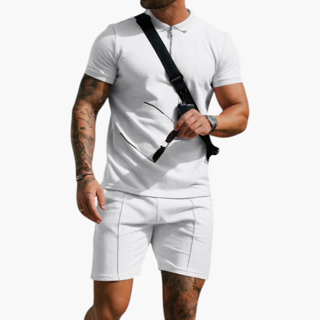 Ensemble polo et short homme avec fermeture zippée et poches