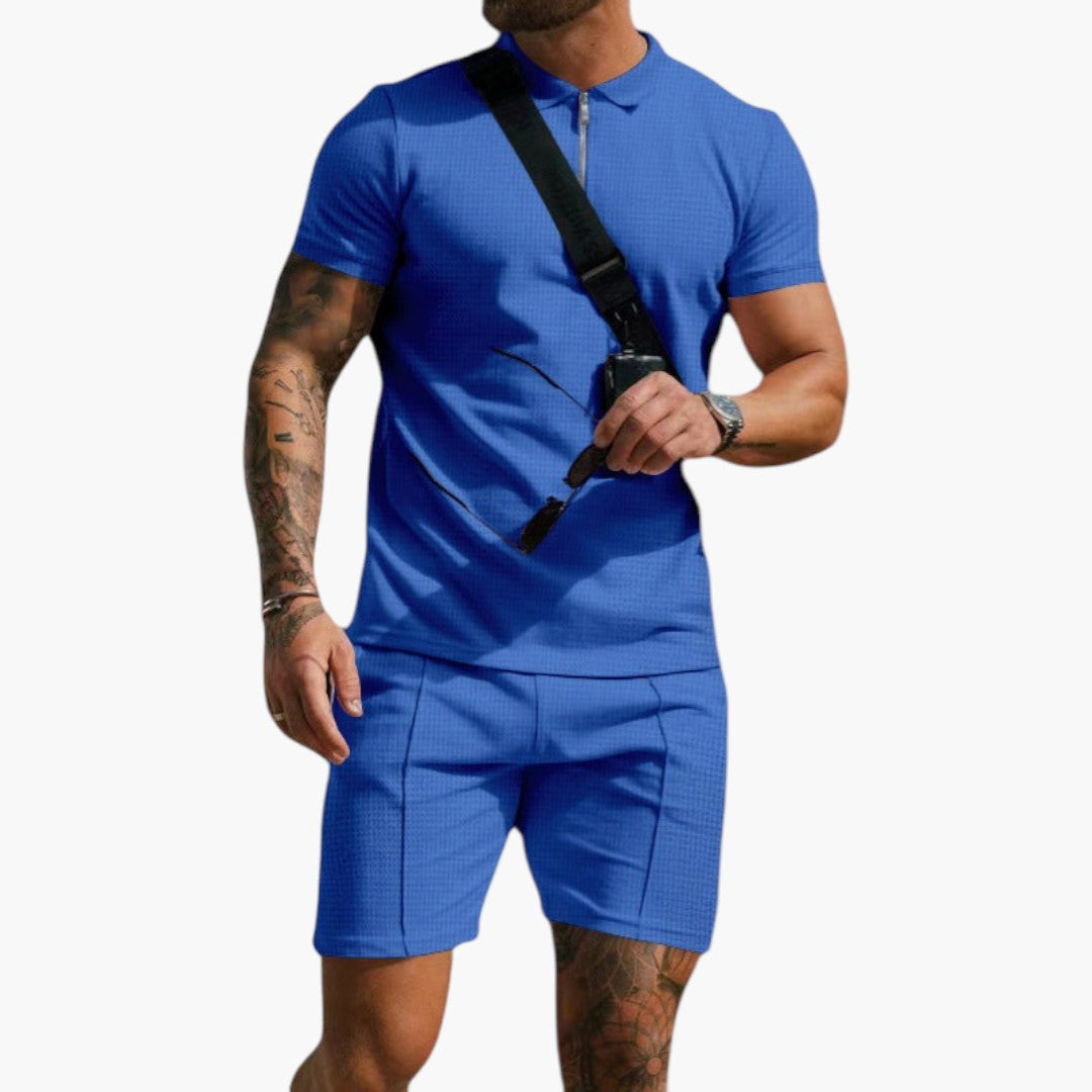 Ensemble polo et short homme avec fermeture zippée et poches