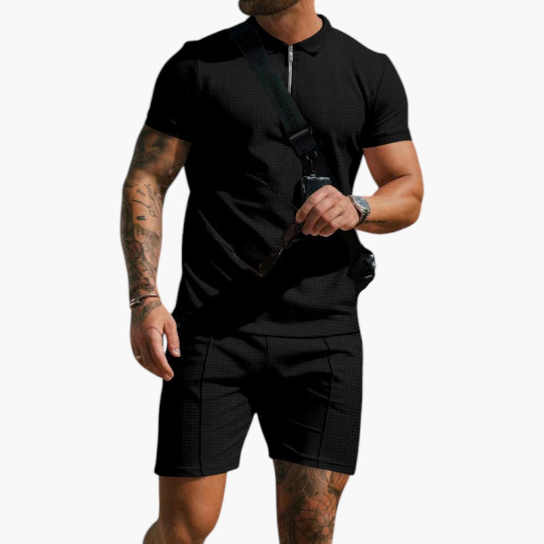 Ensemble polo et short homme avec fermeture zippée et poches