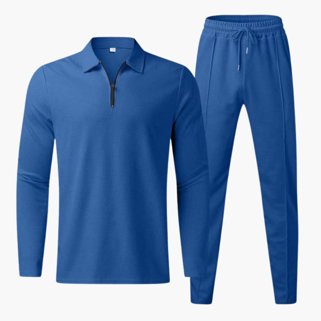 Ensemble polo manches longues et pantalon sweat homme à coupe droite