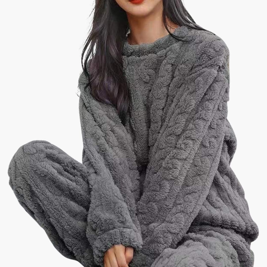 Ensemble pyjama polaire femme avec manches longues et taille élastique