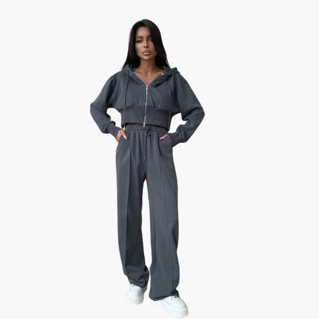 Completo sportivo donna con felpa corta con cappuccio
