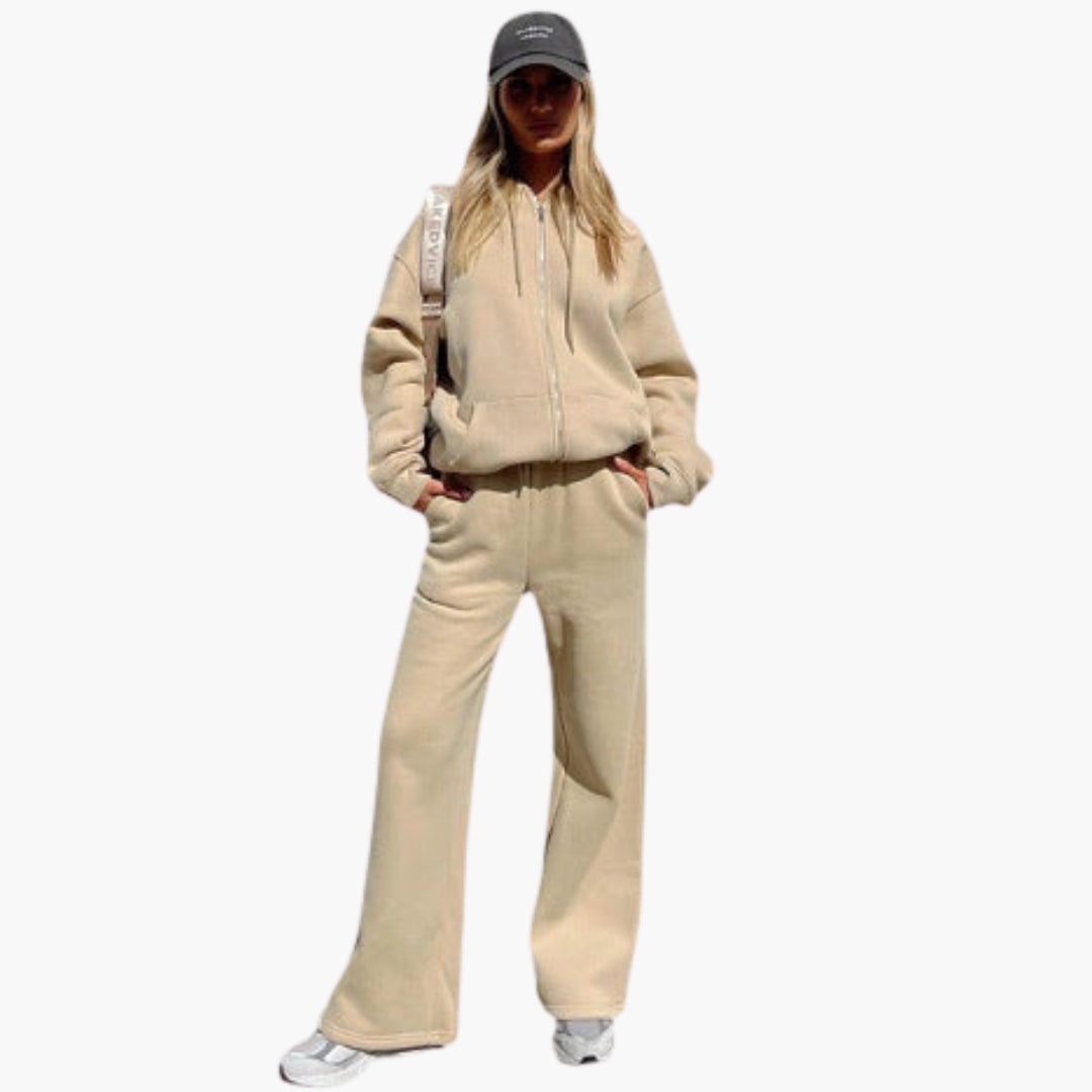 Women's tracksuit set with zip-up hooded jacket