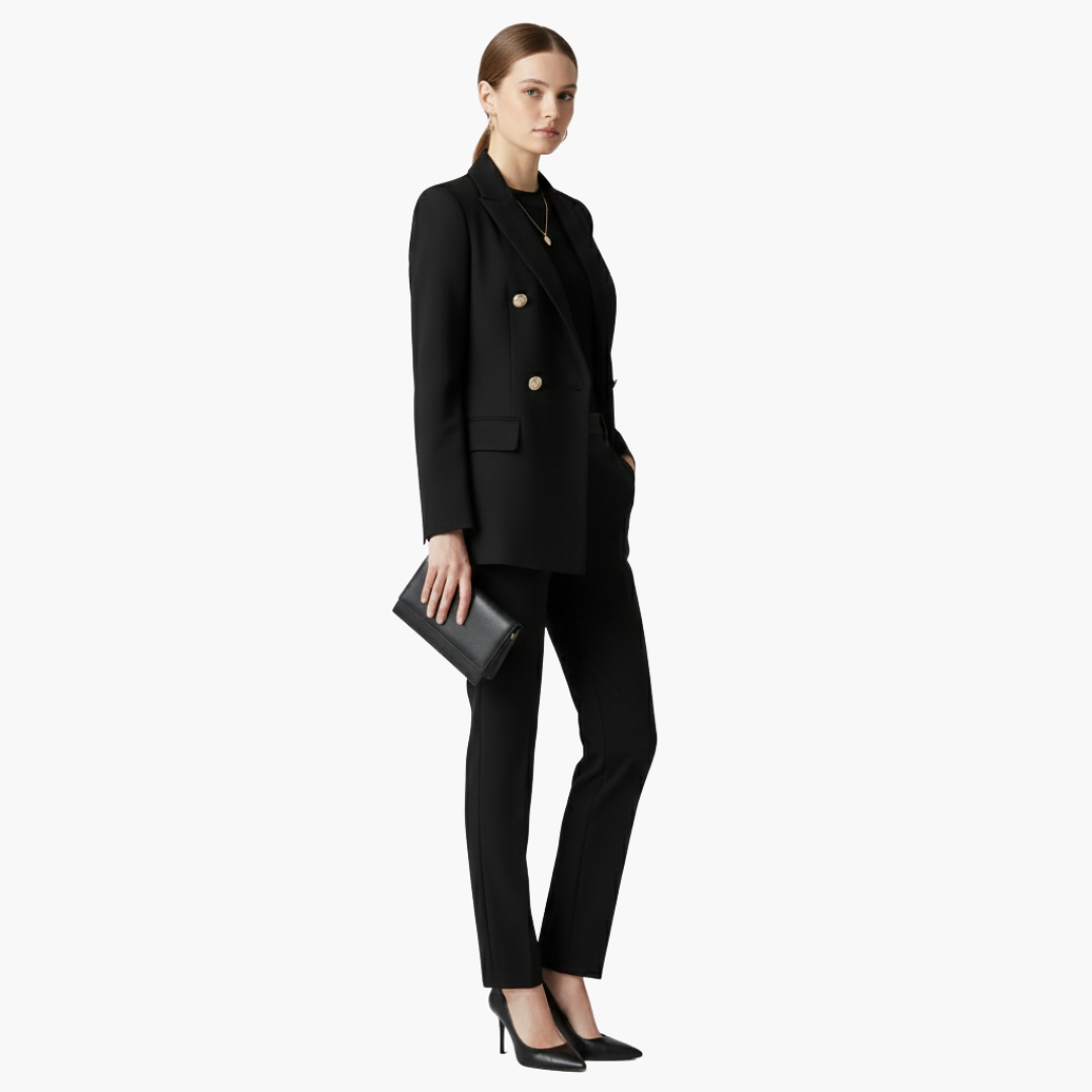 Ensemble tailleur femme avec blazer et pantalon droit