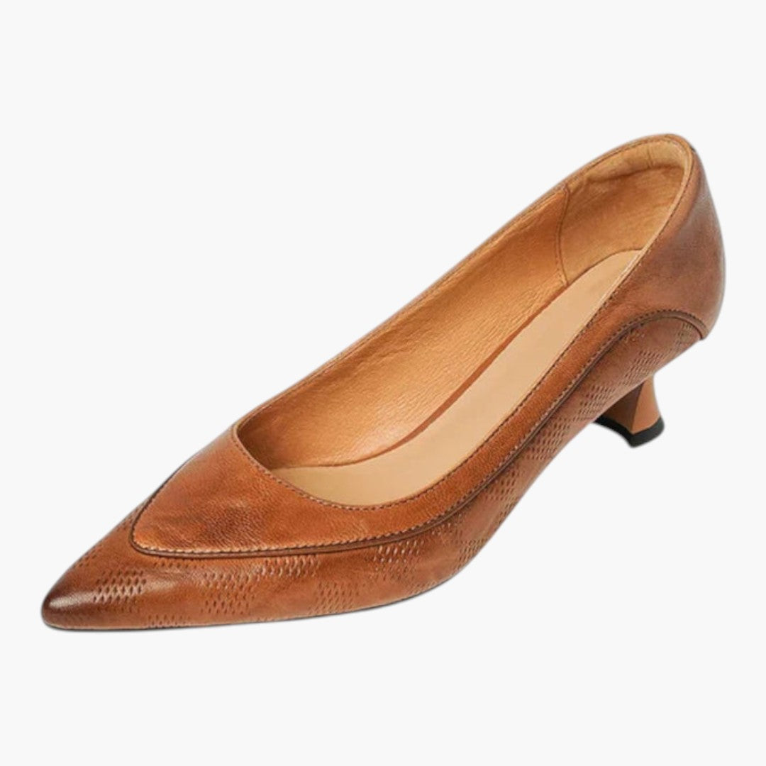 Escarpins femmes en cuir a semelle rembourrée et talons kitten