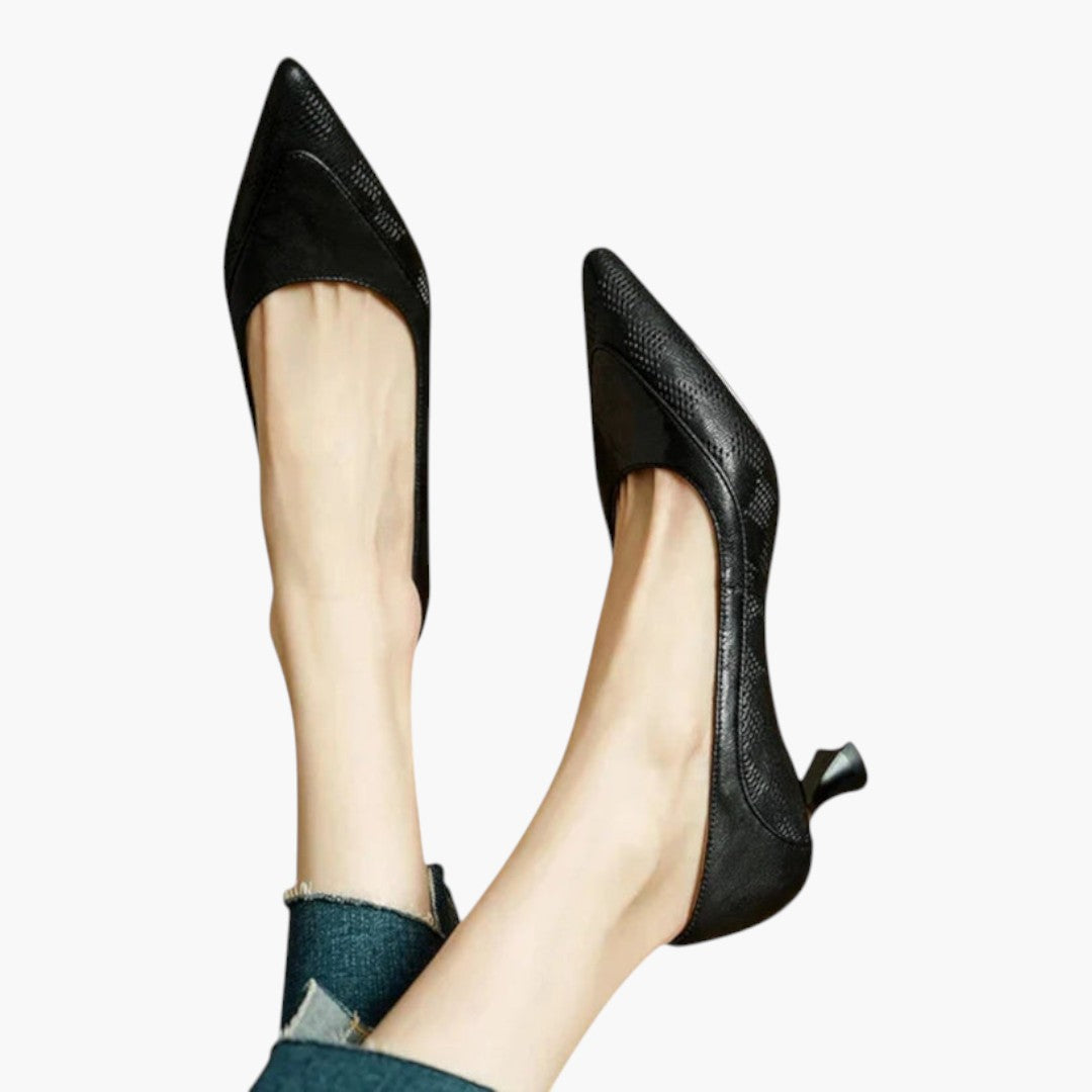 Escarpins femmes en cuir a semelle rembourrée et talons kitten