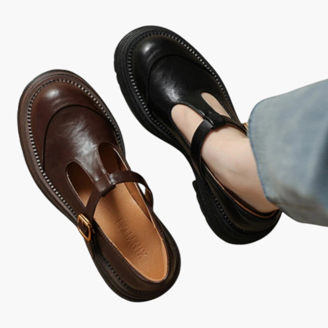 Damen Schuhe Mary Jane mit T-Riemen und rundem Zehenbereich