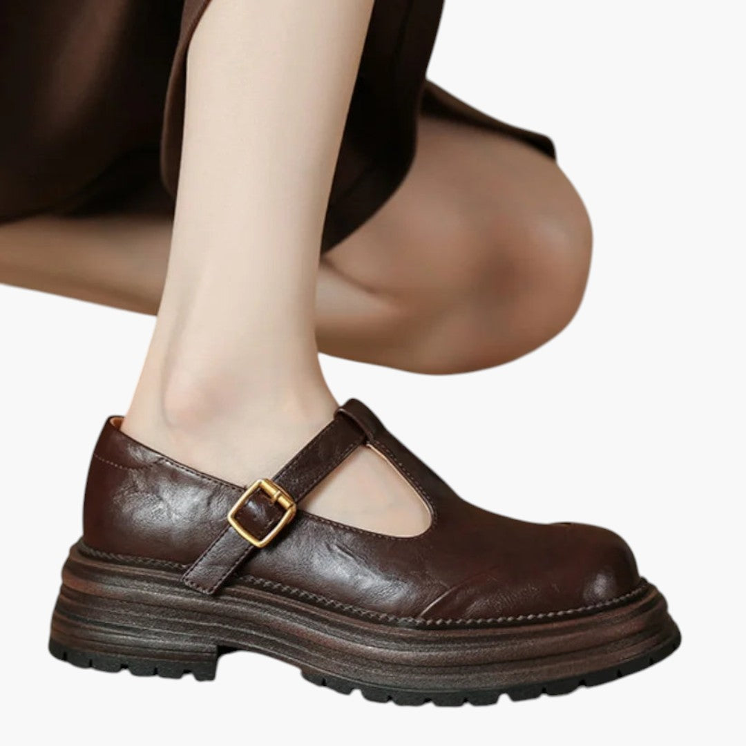 Damen Schuhe Mary Jane mit T-Riemen und rundem Zehenbereich