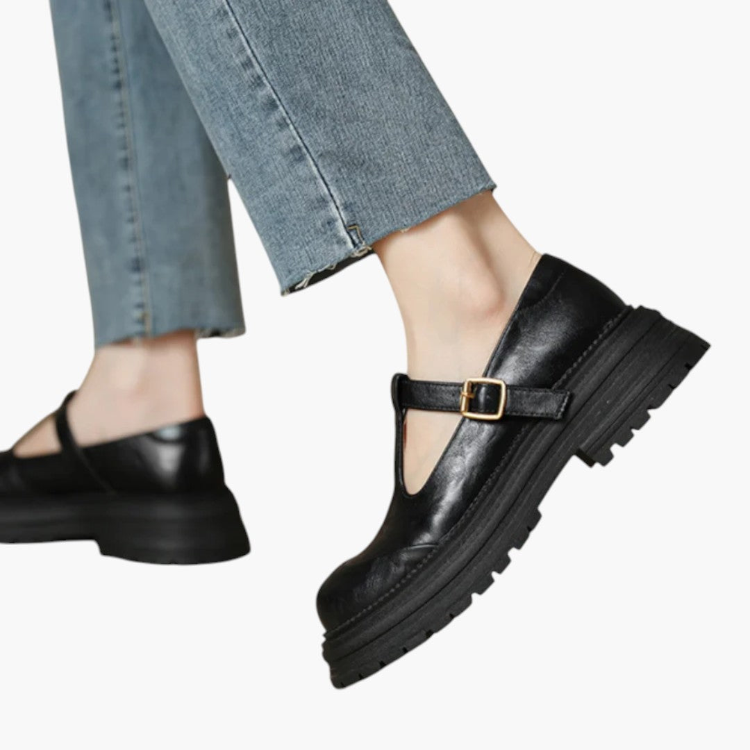 Damen Schuhe Mary Jane mit T-Riemen und rundem Zehenbereich