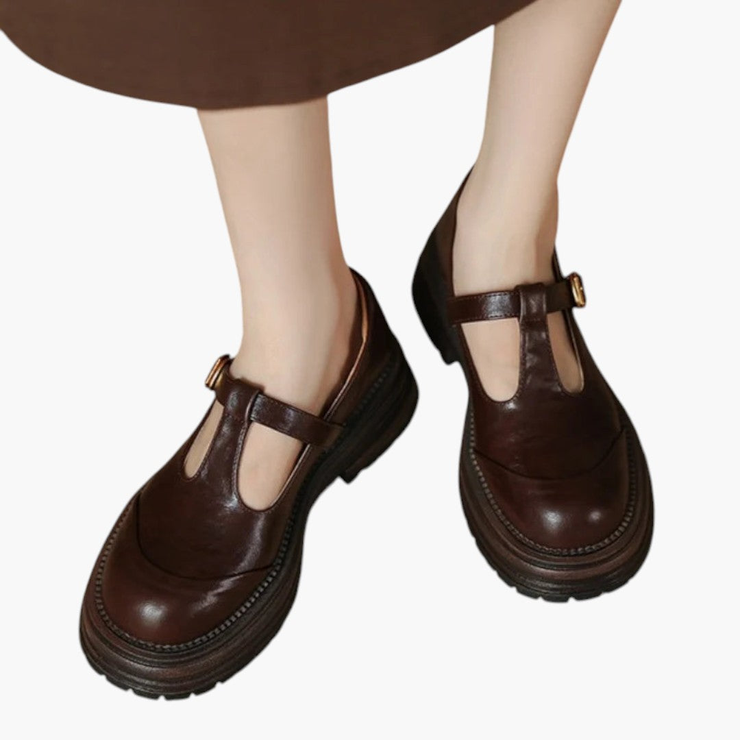 Damen Schuhe Mary Jane mit T-Riemen und rundem Zehenbereich