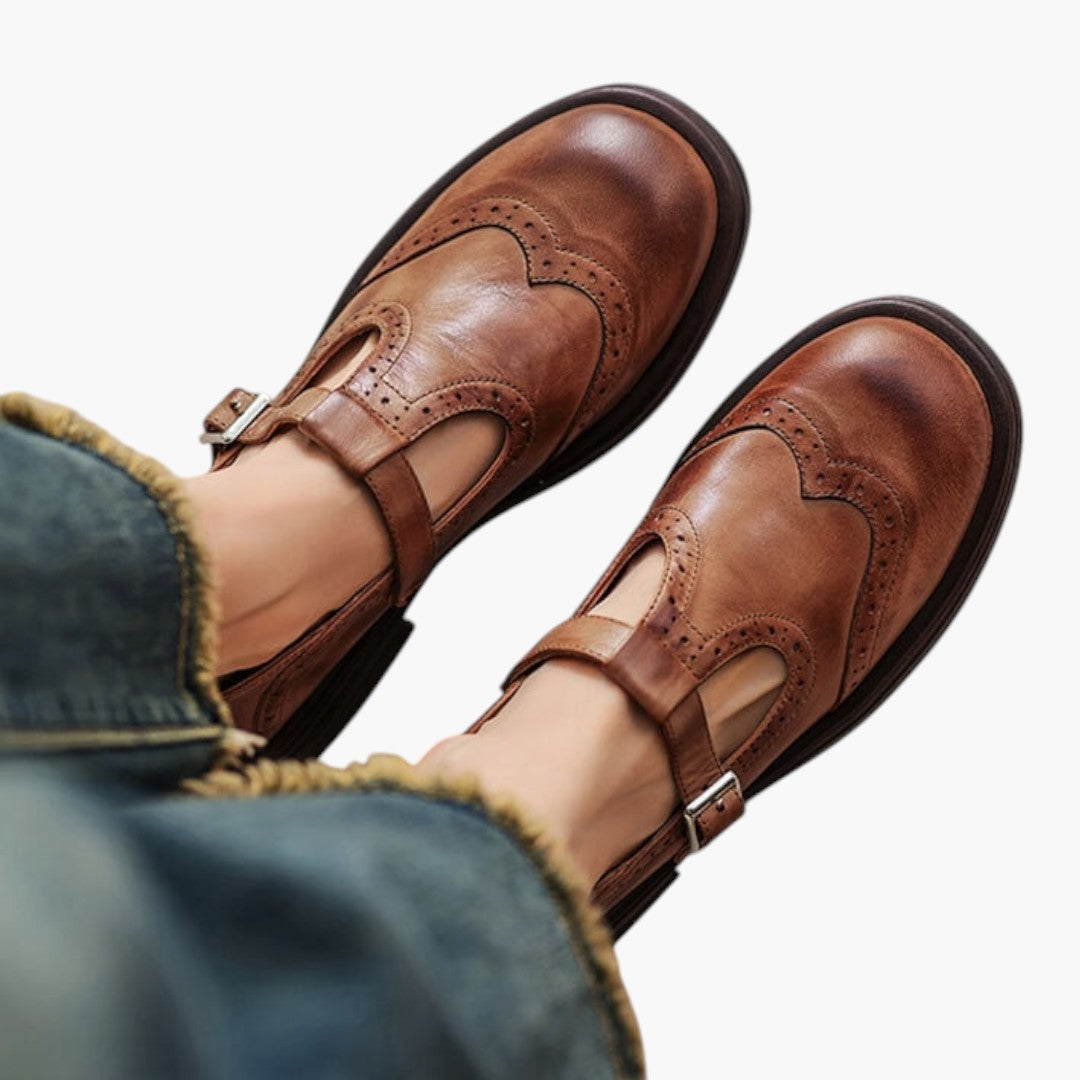 Femmes Chaussures Mary Jane avec Bride T et Brogue Talon