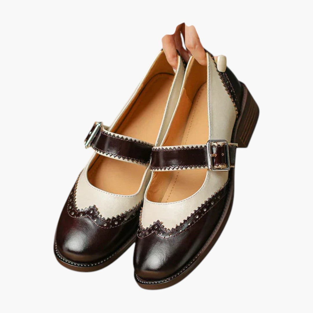 Damen Mary Jane Schuhe mit T-Riemen und Brogue-Details