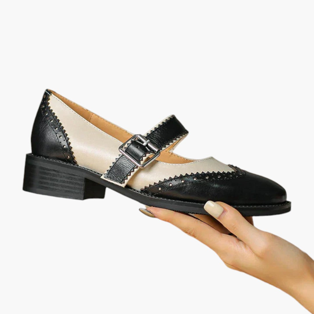 Damen Mary Jane Schuhe mit T-Riemen und Brogue-Details