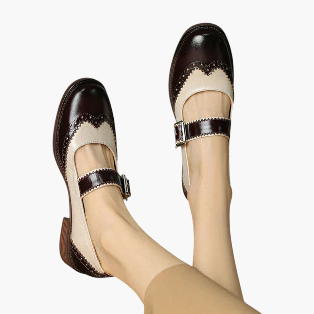 Damen Mary Jane Schuhe mit T-Riemen und Brogue-Details
