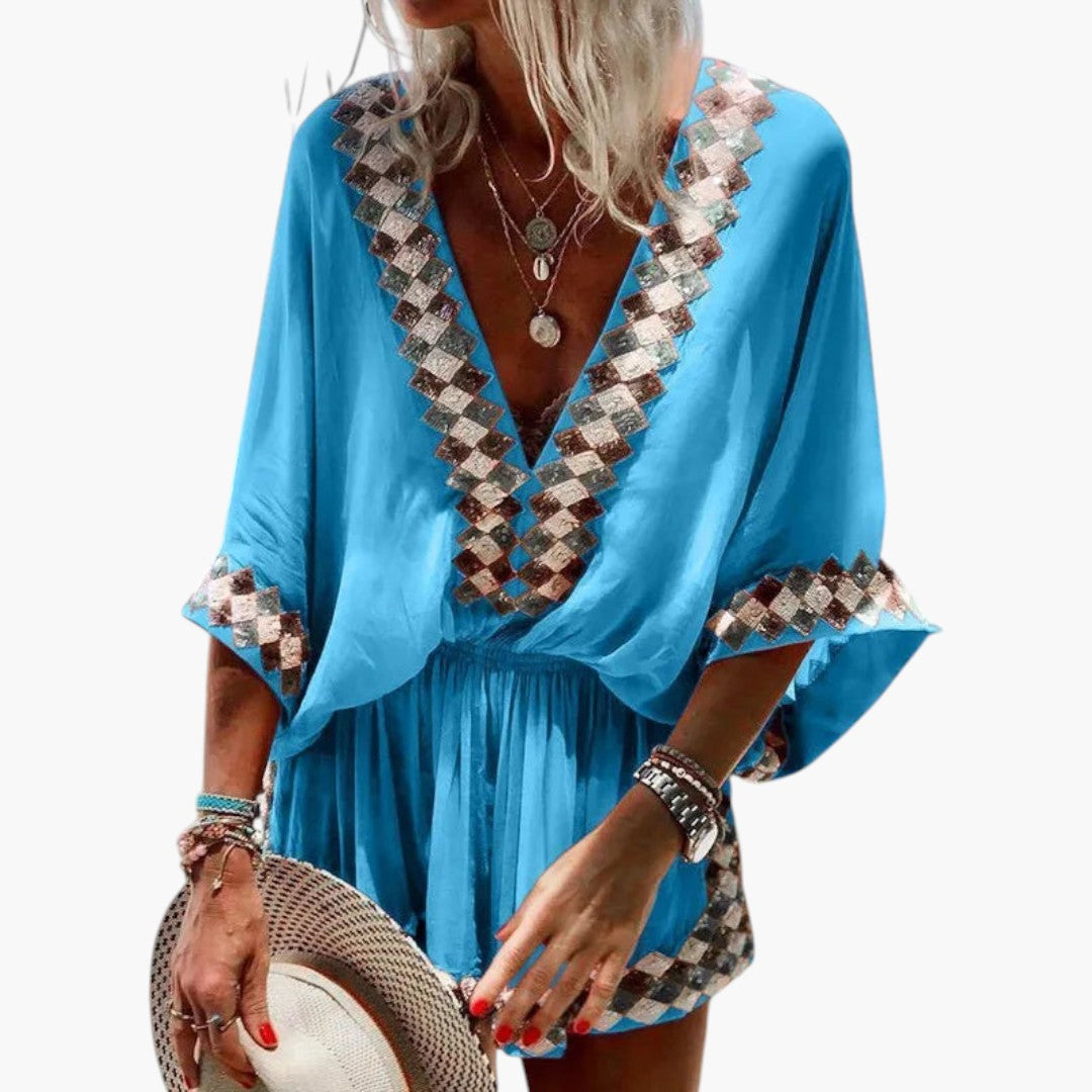 Women's Jumpsuit with V-Neck and Wide Sleeves