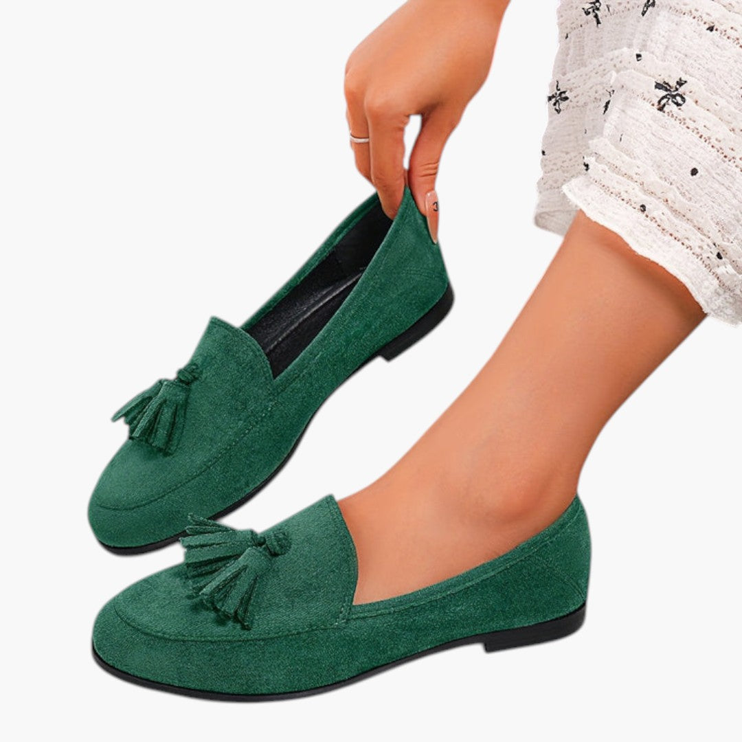 Femmes Mocassins Plats avec Pompon et Bout Rond