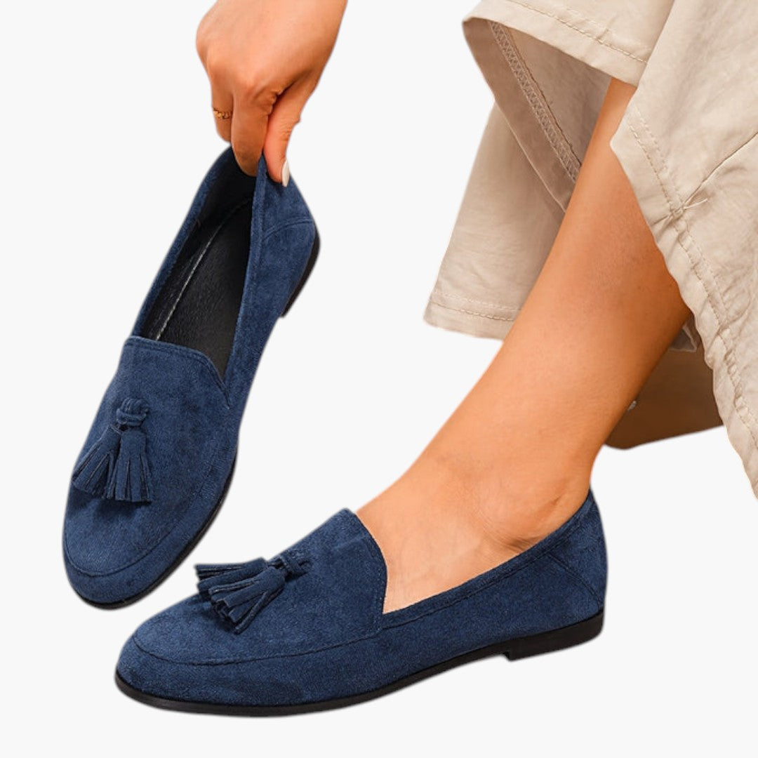 Femmes Mocassins Plats avec Pompon et Bout Rond