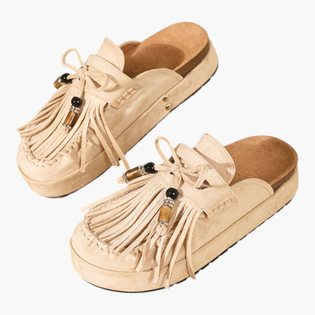 Femmes Mules Chaussures a Pompons et Semelle Plateforme