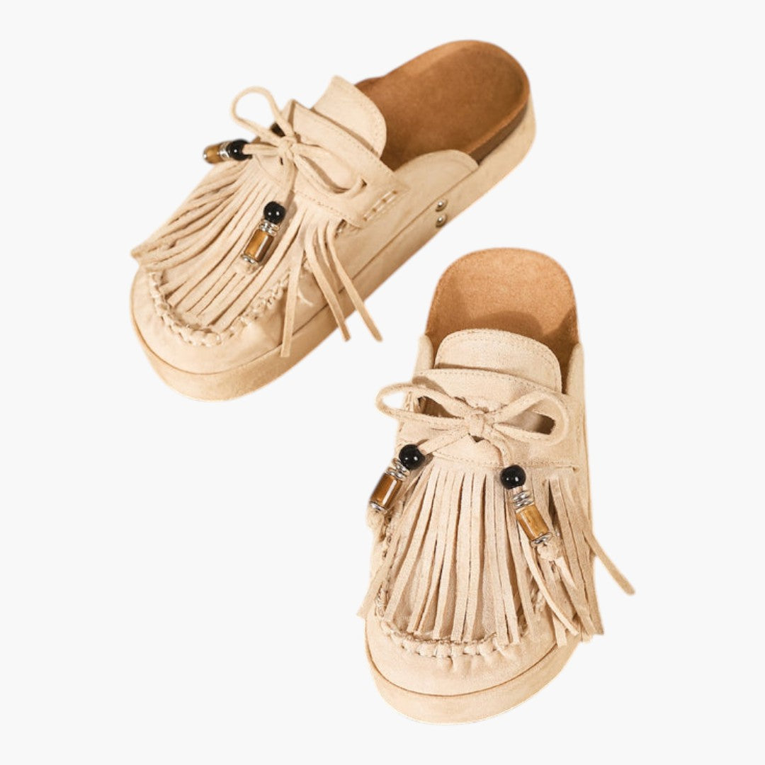 Femmes Mules Chaussures a Pompons et Semelle Plateforme