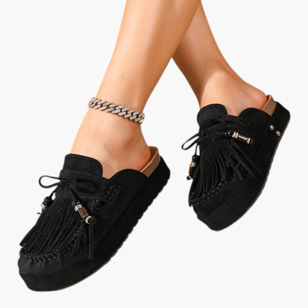 Femmes Mules Chaussures a Pompons et Semelle Plateforme