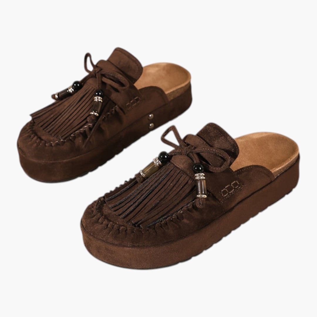Femmes Mules Chaussures a Pompons et Semelle Plateforme
