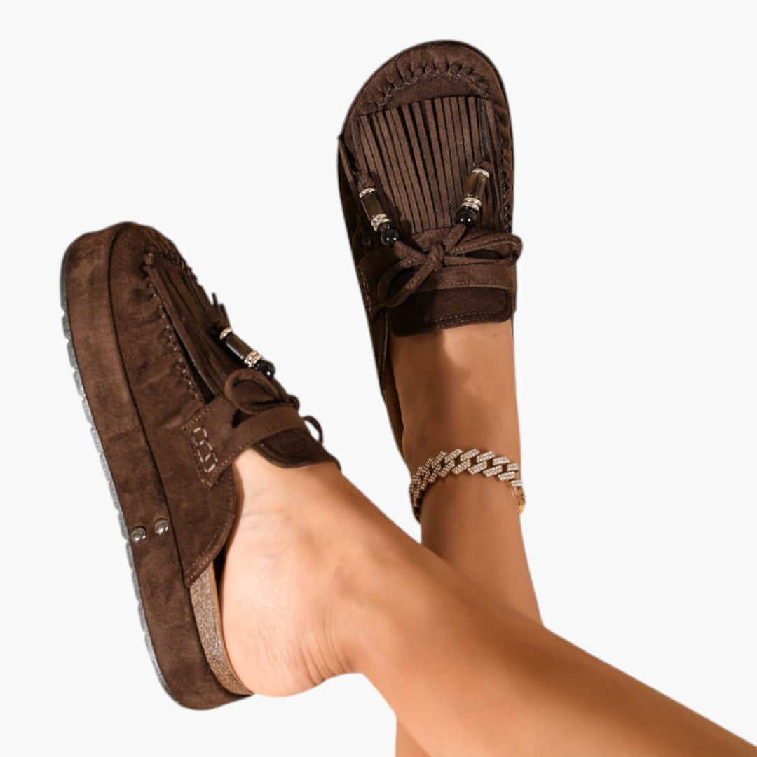 Femmes Mules Chaussures a Pompons et Semelle Plateforme