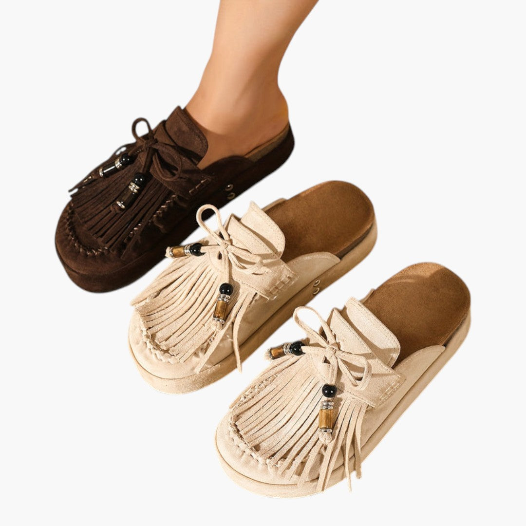 Femmes Mules Chaussures a Pompons et Semelle Plateforme