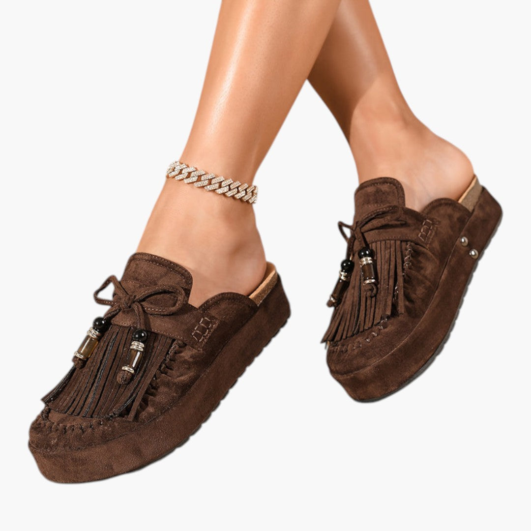Femmes Mules Chaussures a Pompons et Semelle Plateforme
