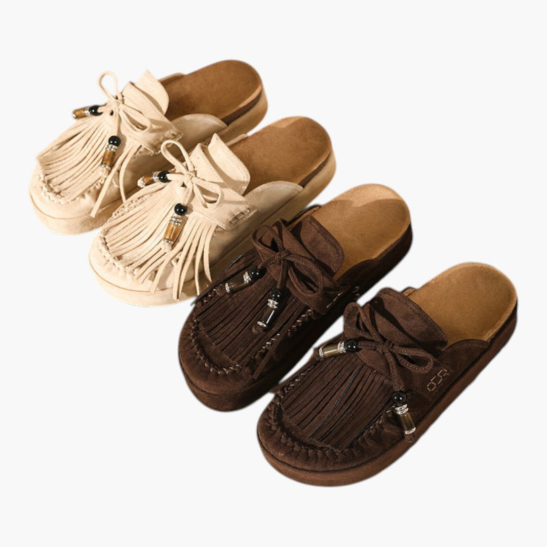 Femmes Mules Chaussures a Pompons et Semelle Plateforme