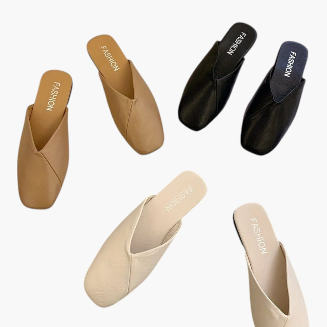 Femmes Mules Chaussures avec Bout Carré et Semelle Plate