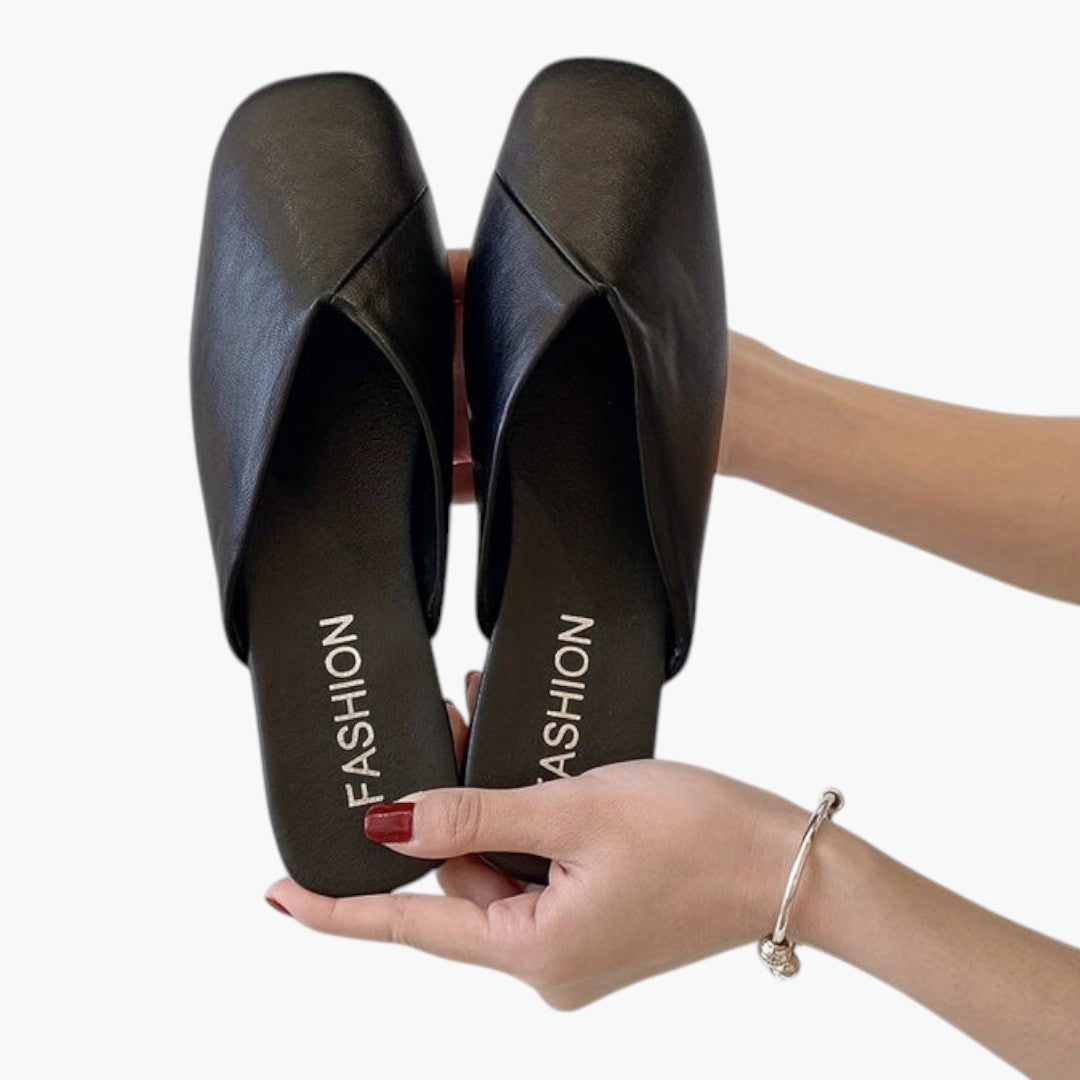 Femmes Mules Chaussures avec Bout Carré et Semelle Plate