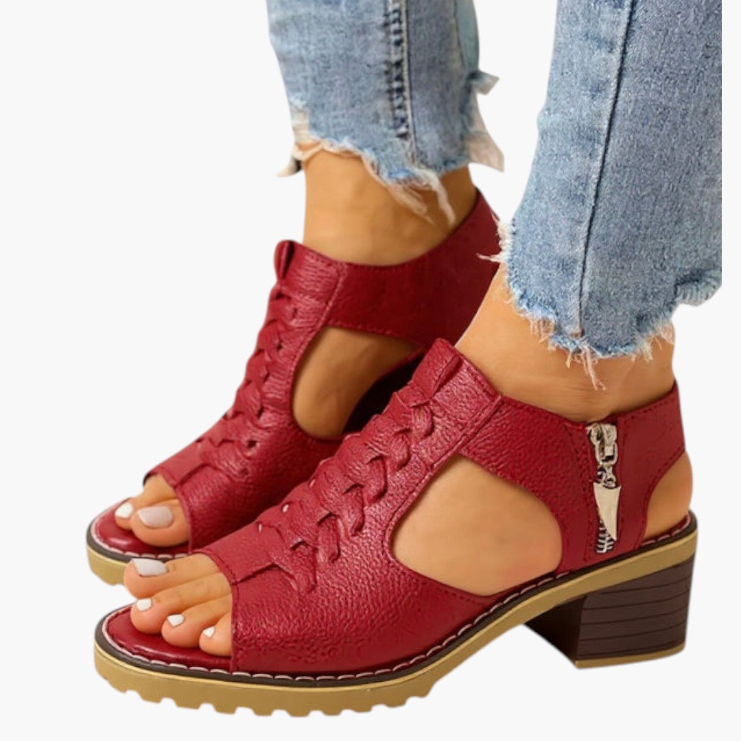 Femmes Sandales avec talon bloc et fermeture zippée