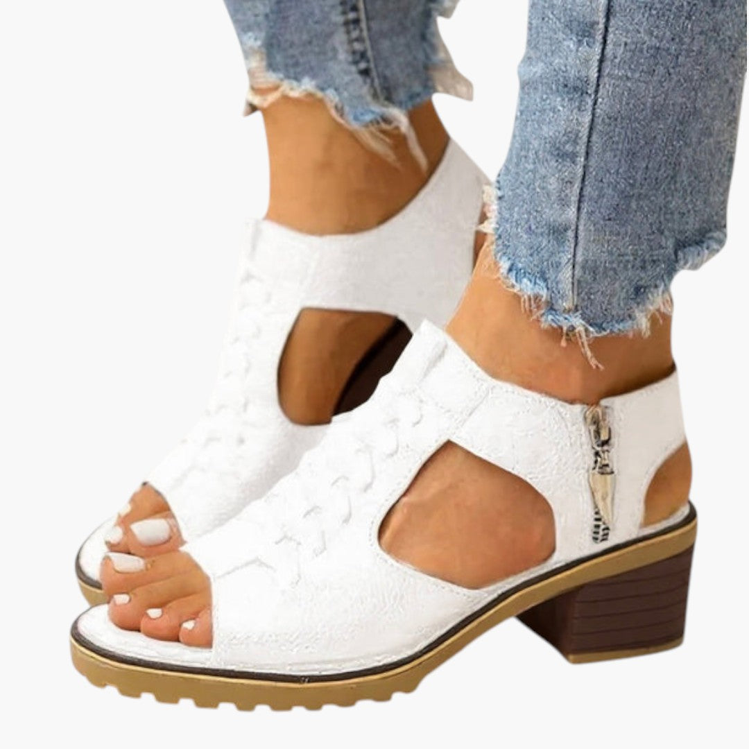 Femmes Sandales avec talon bloc et fermeture zippée