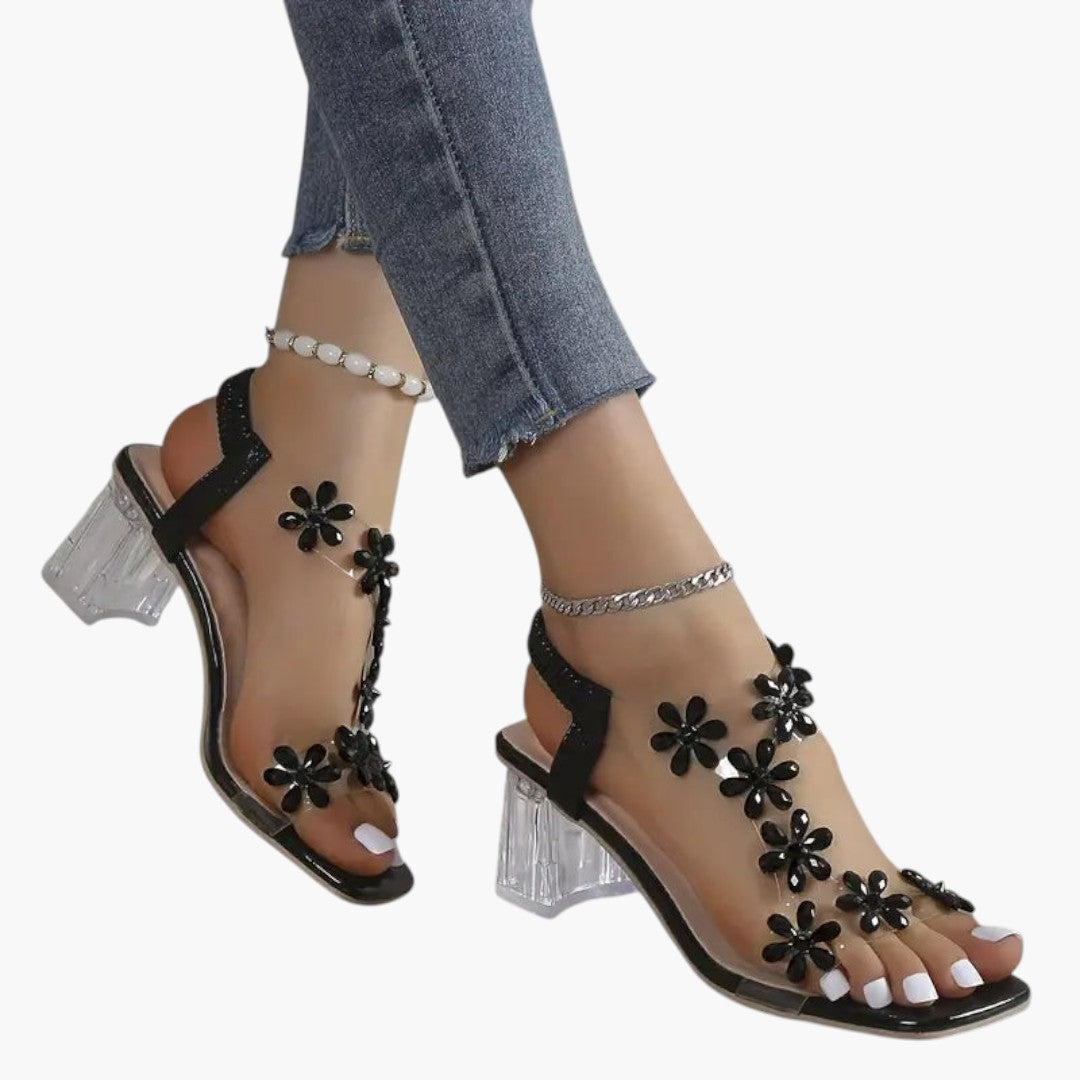 Femmes Sandales avec talon bloc et ornements strass