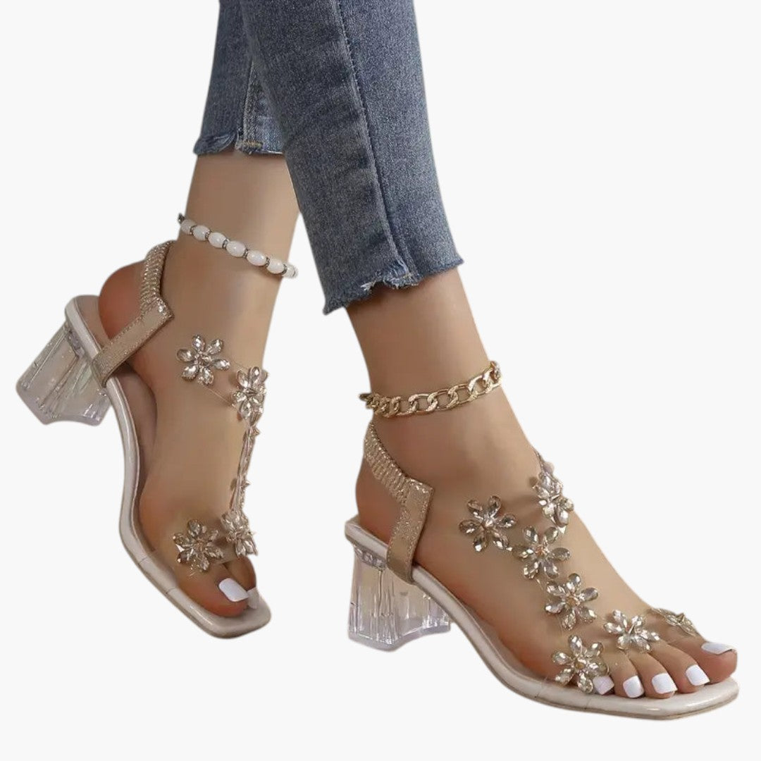 Femmes Sandales avec talon bloc et ornements strass