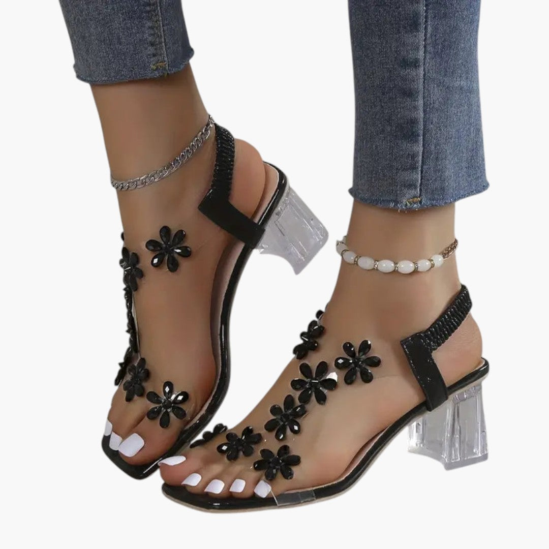 Femmes Sandales avec talon bloc et ornements strass
