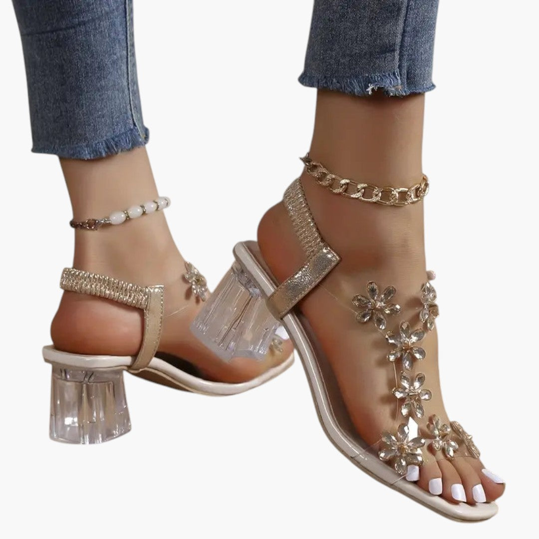 Femmes Sandales avec talon bloc et ornements strass