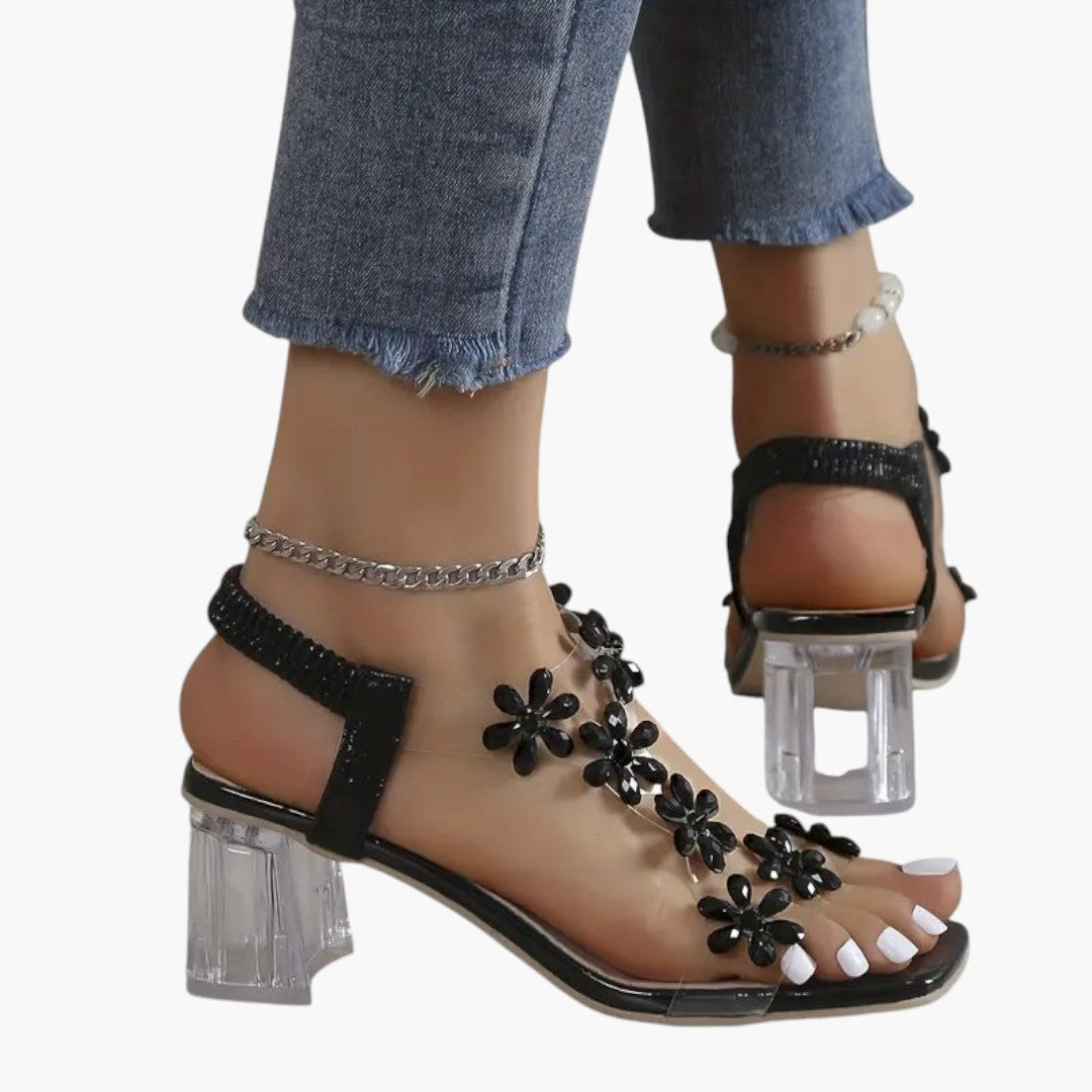 Femmes Sandales avec talon bloc et ornements strass