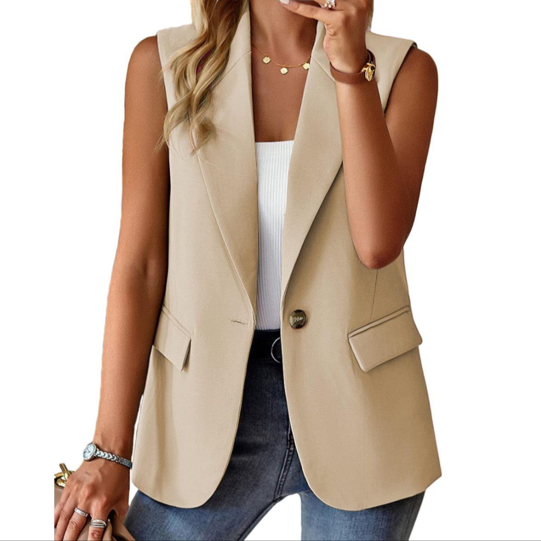 Gilet blazer femmes a col à revers et fermeture par bouton