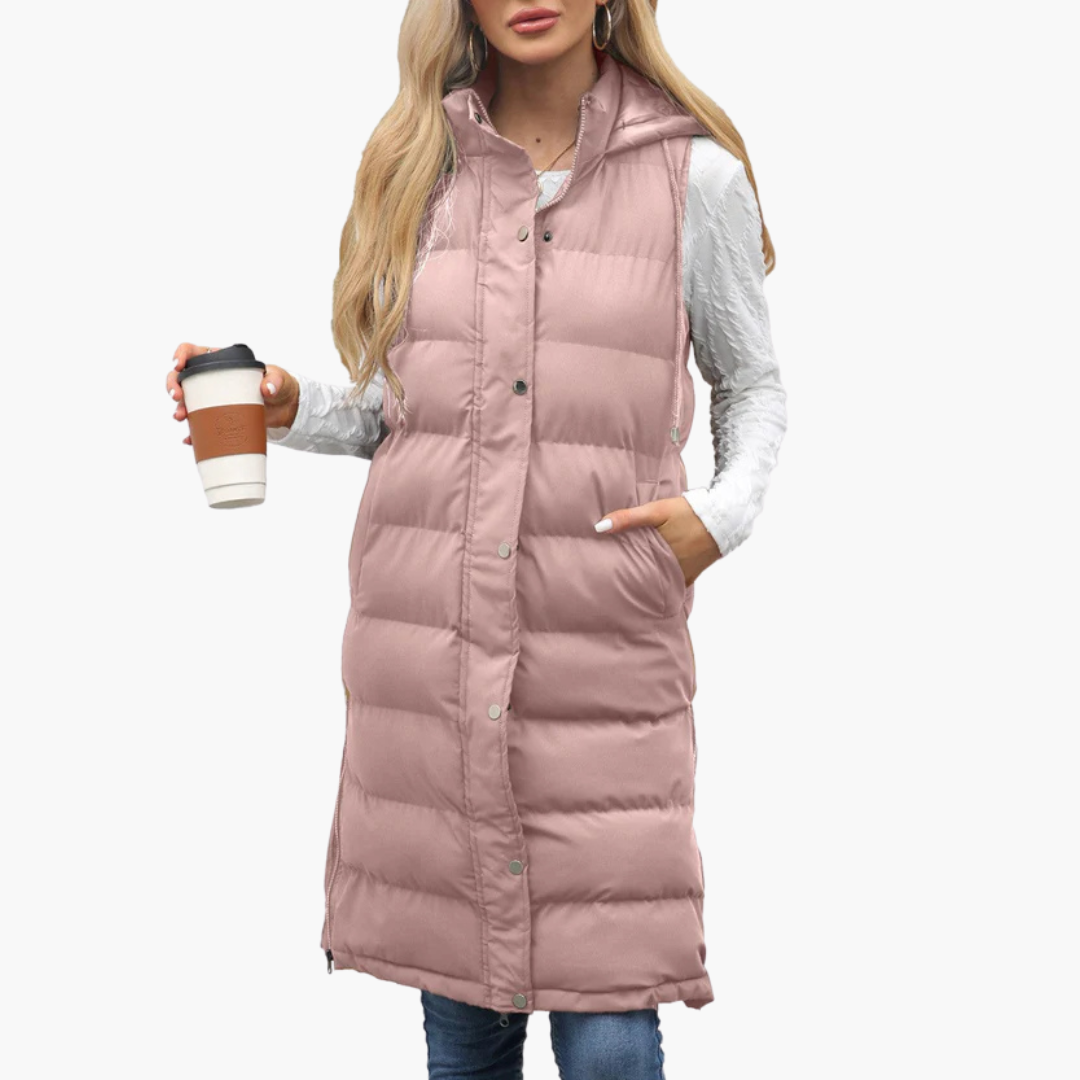 Gilet long matelassé femme avec capuche