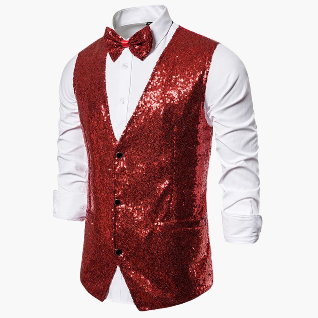 Gilet pailleté pour homme avec nœud papillon assorti – Tenue festive