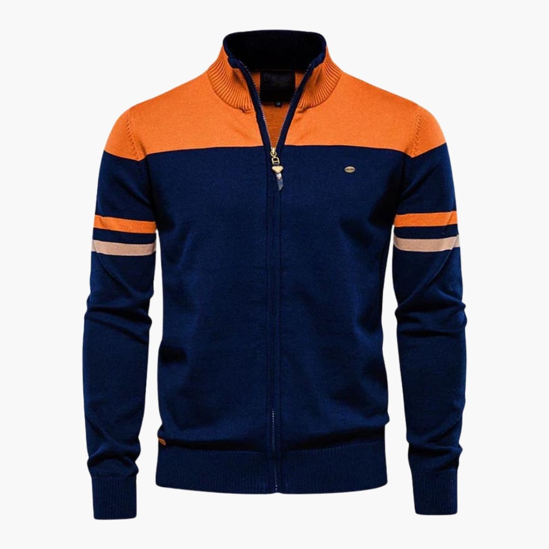 Gilet zippé pour homme avec col côtelé et motif à rayures