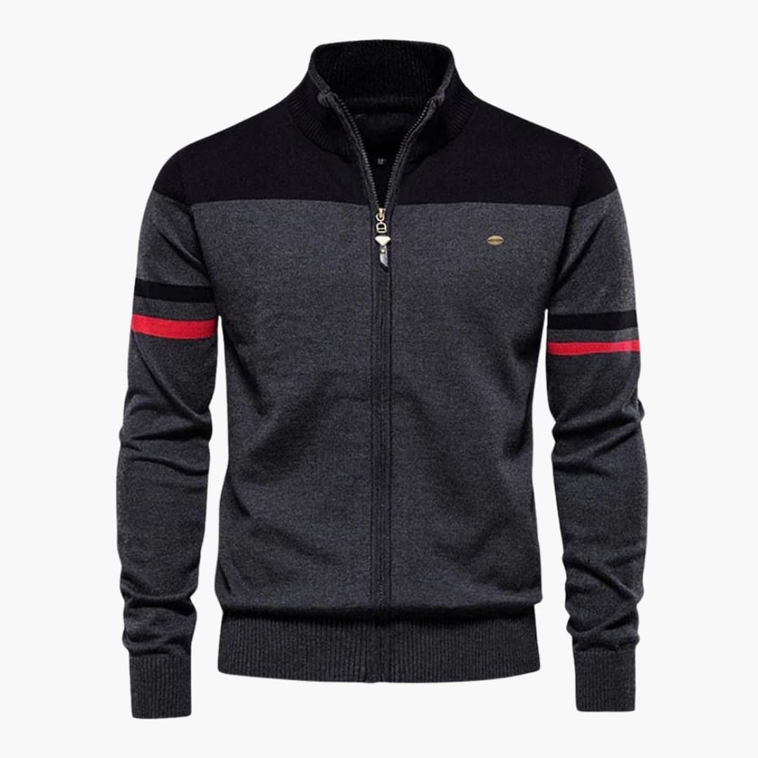 Gilet zippé pour homme avec col côtelé et motif à rayures