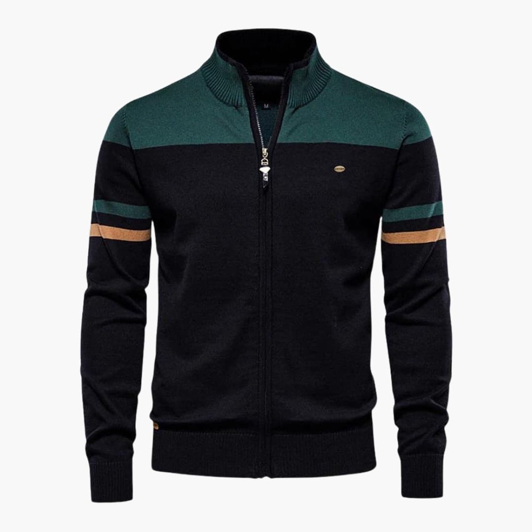 Gilet zippé pour homme avec col côtelé et motif à rayures