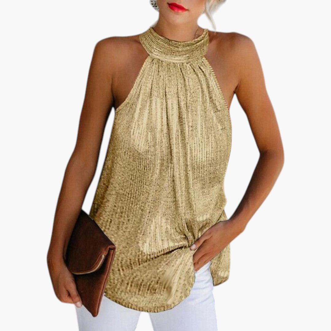 Women's Backless Top with Round Neckline and Fitted Cut