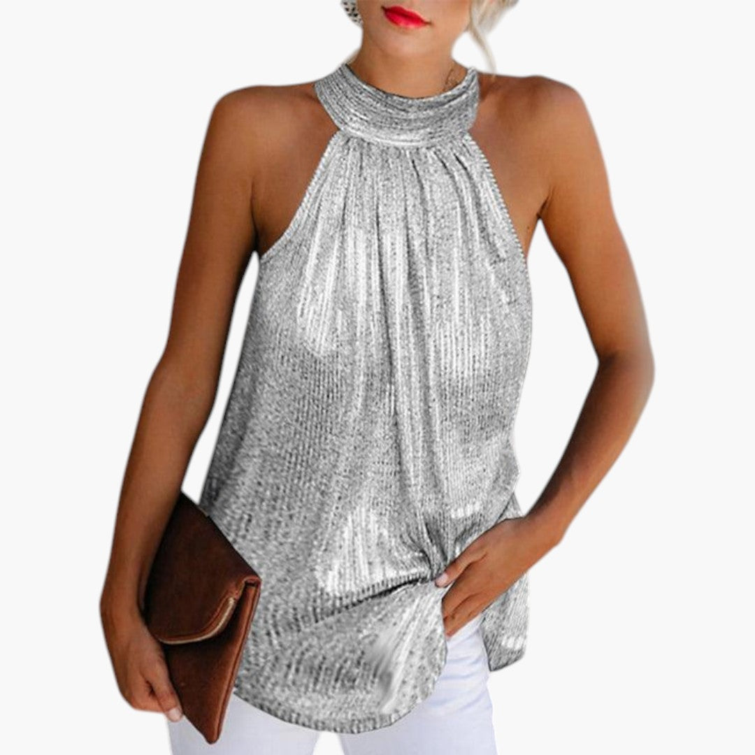 Women's Backless Top with Round Neckline and Fitted Cut